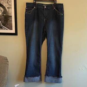 Retro Plus Size 22W Neon Contrast Stitch Cuffed Crop Denim Jeans Boho